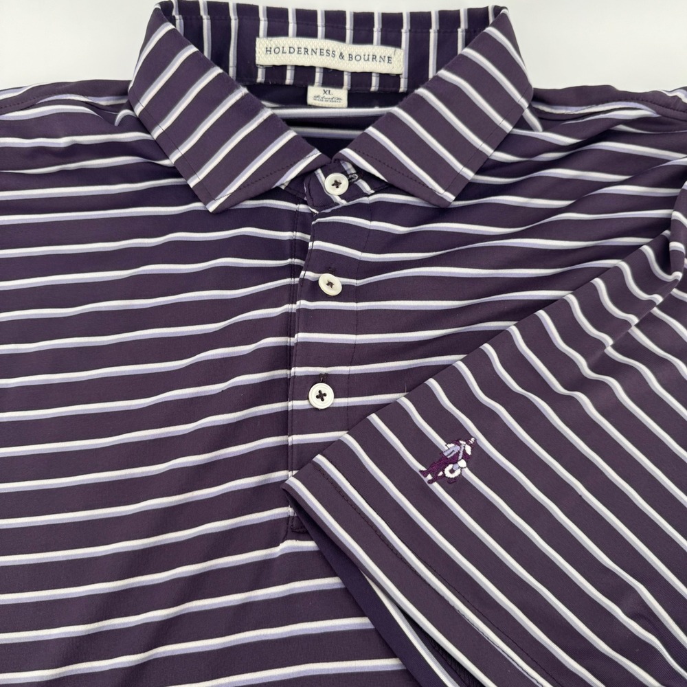 Holderness & Bourne Mens XL Purple Striped Tailored Fit Performance Golf Polo